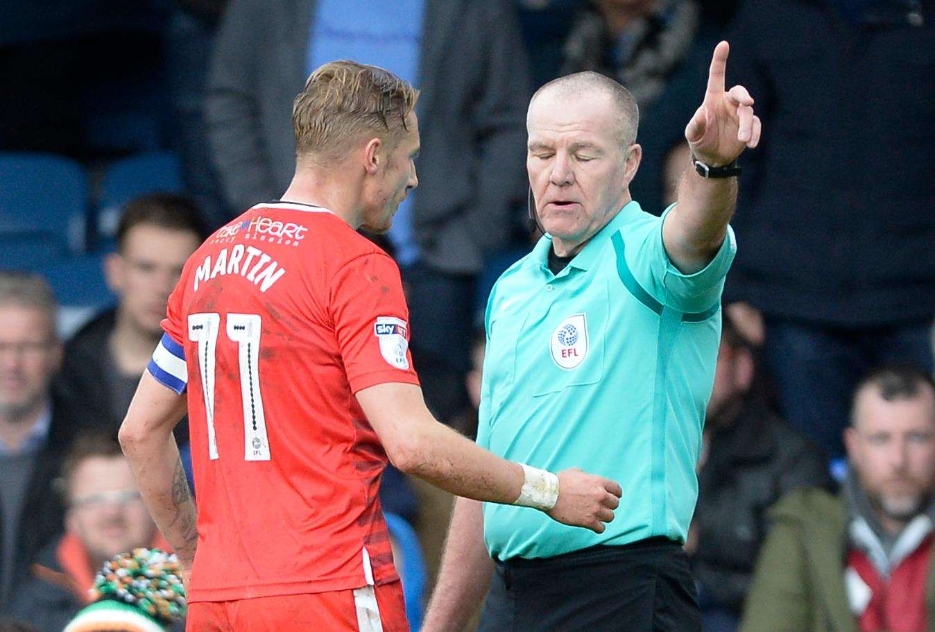 Gillingham's Lee Martin is sent off by referee Graham Salisbury against Southend. Picture: Ady Kerry