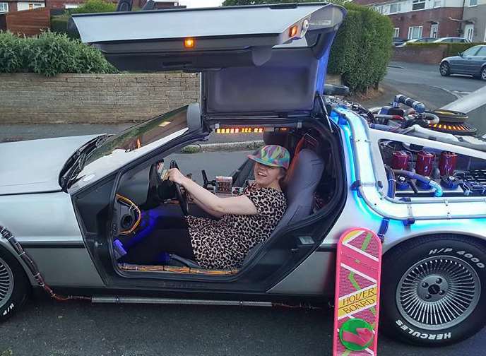 The owner of the car invited Courtney to sit in the DeLorean
