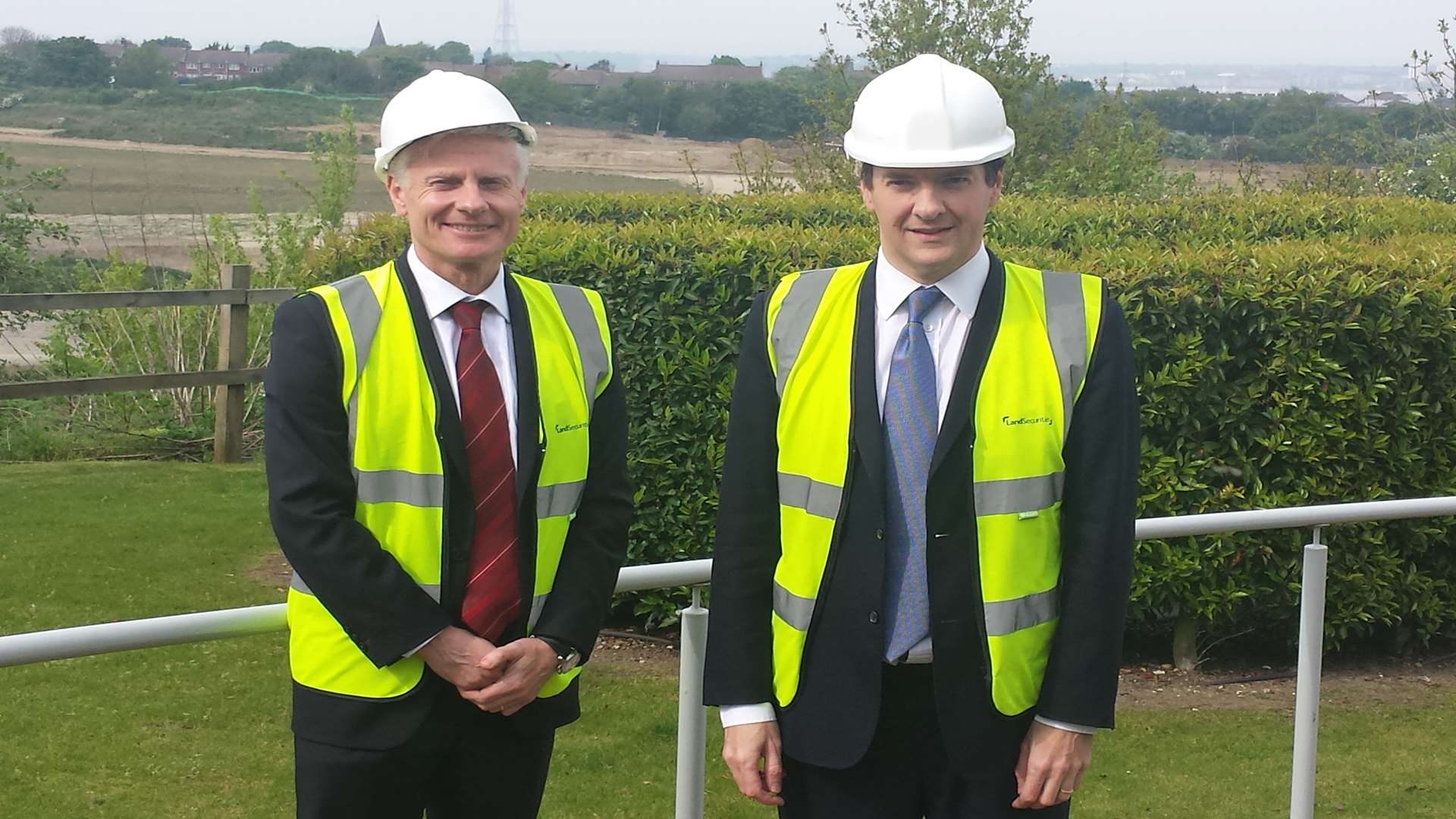 Chancellor George Osborne at the Ebbsfleet Valley with Commercial Secretary to the Treasury Lord Deighton