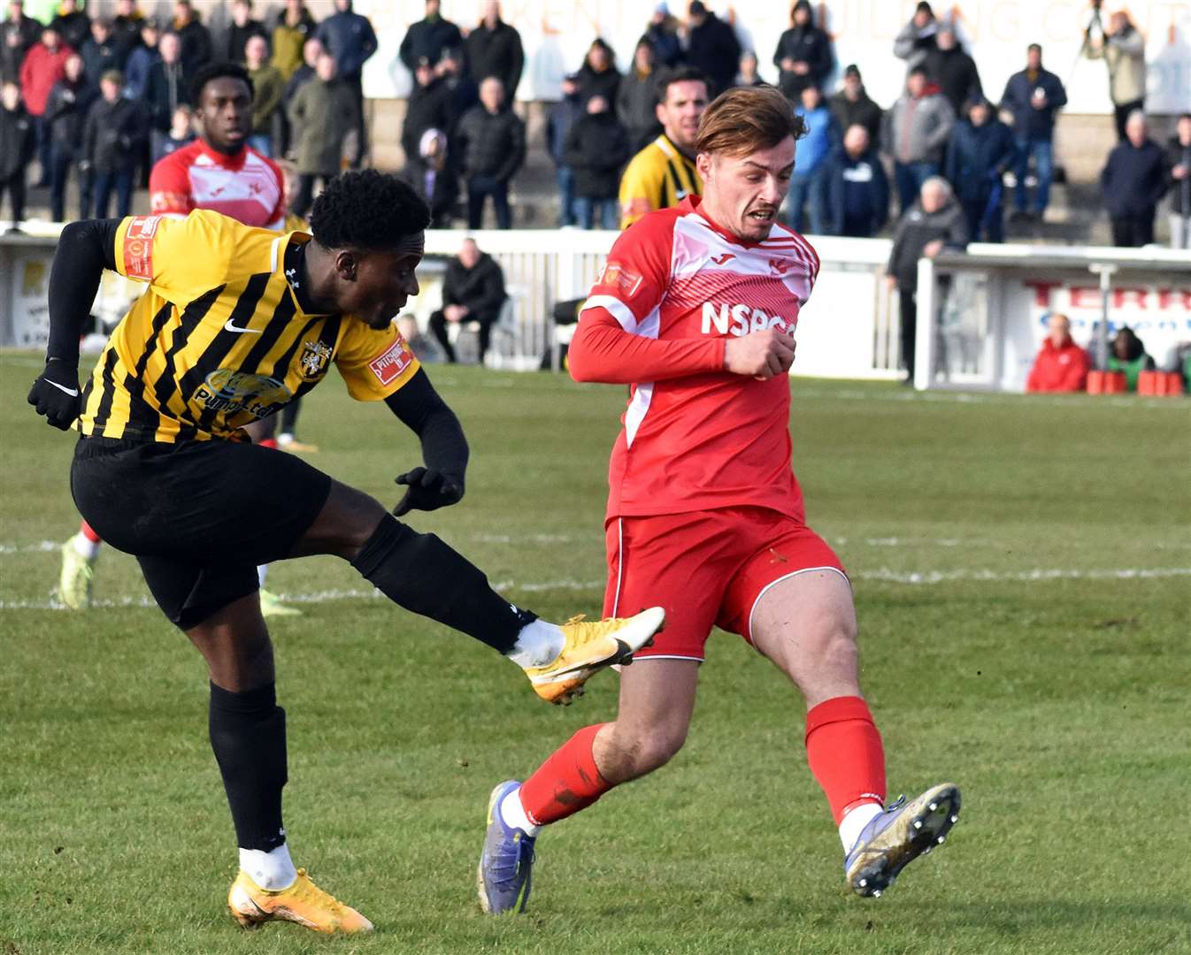 Luke Wanadio in action for Folkestone in their draw at home to Carshalton. Picture: Randolph File