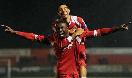 Anthony Acheampong celerates his second Welling goal against Tonbridge
