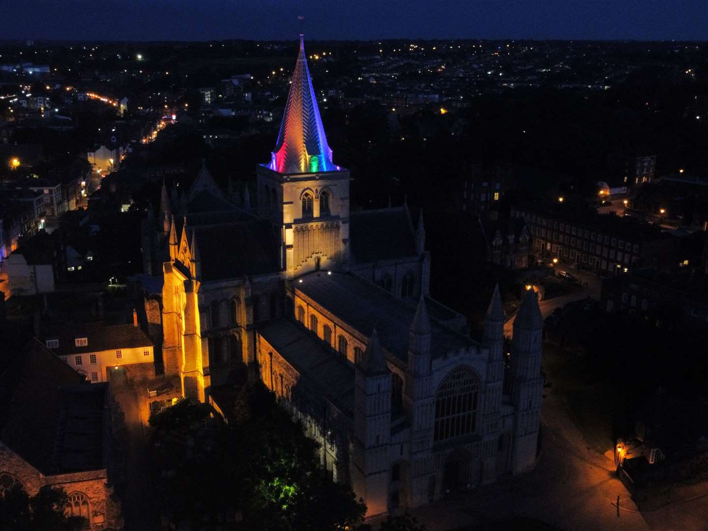 Rochester Cathedral was lit up for Medway Pride. Picture by Jason Arthur