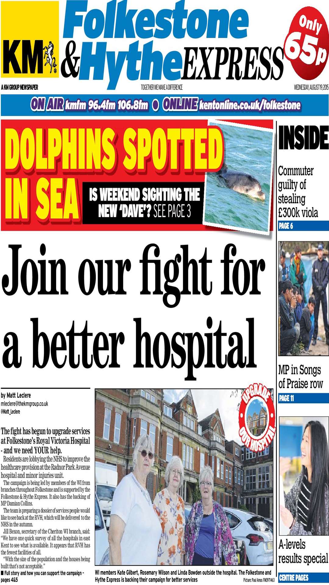 Our front page of the Folkestone & Hythe Express backing the campaign