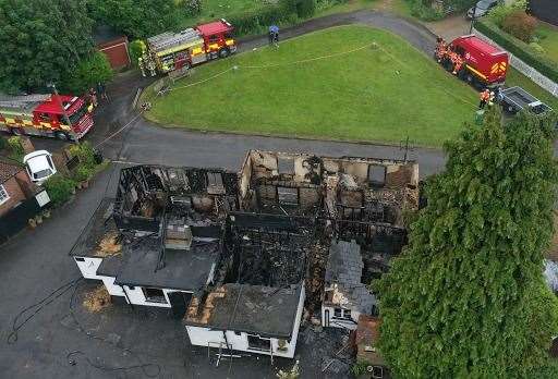 An aerial photo of the gutted Green Man pub Photo: UKNIP