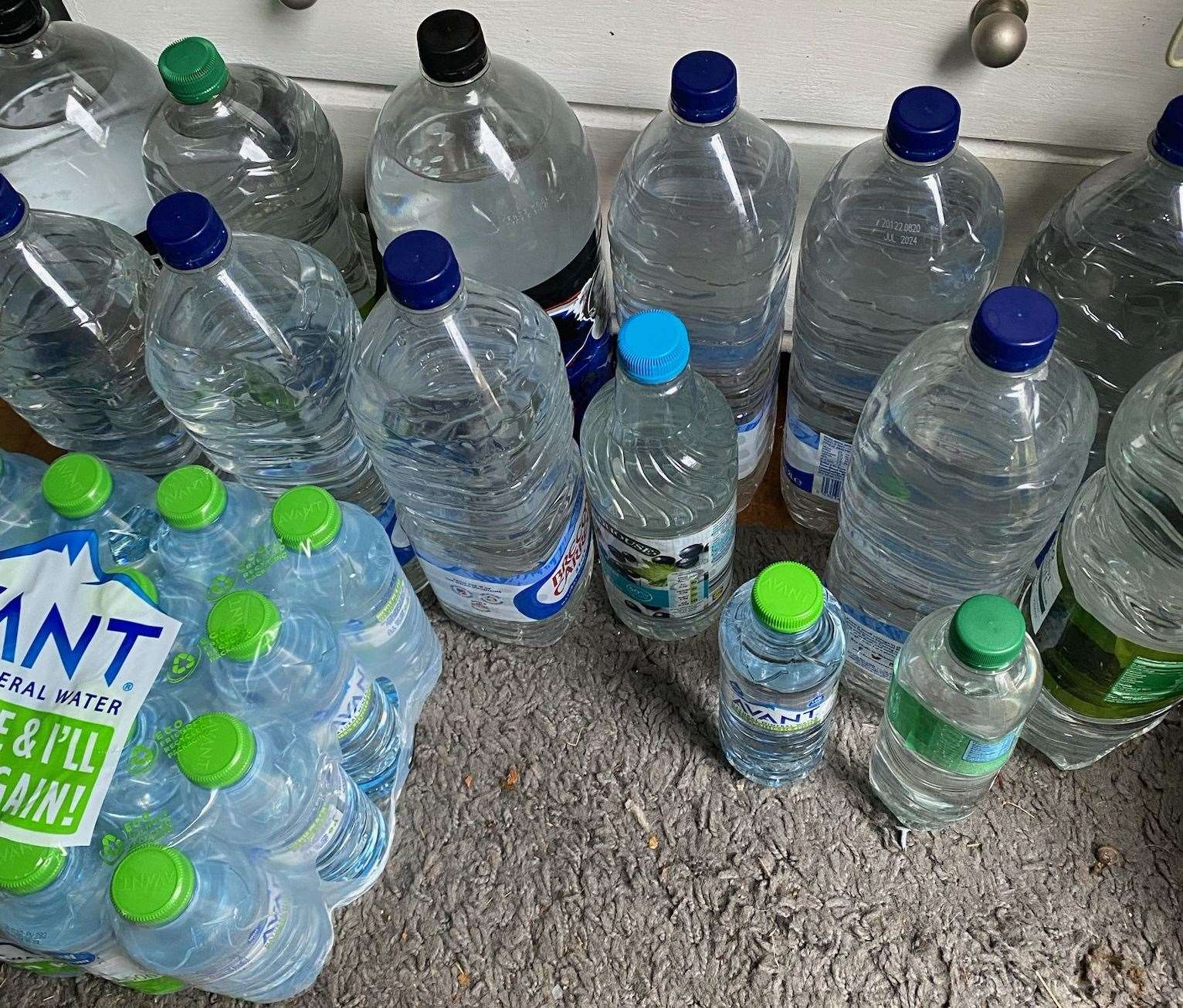 Sharon Hope has collected a number of bottles in case of an emergency. Picture: Sharon Hope