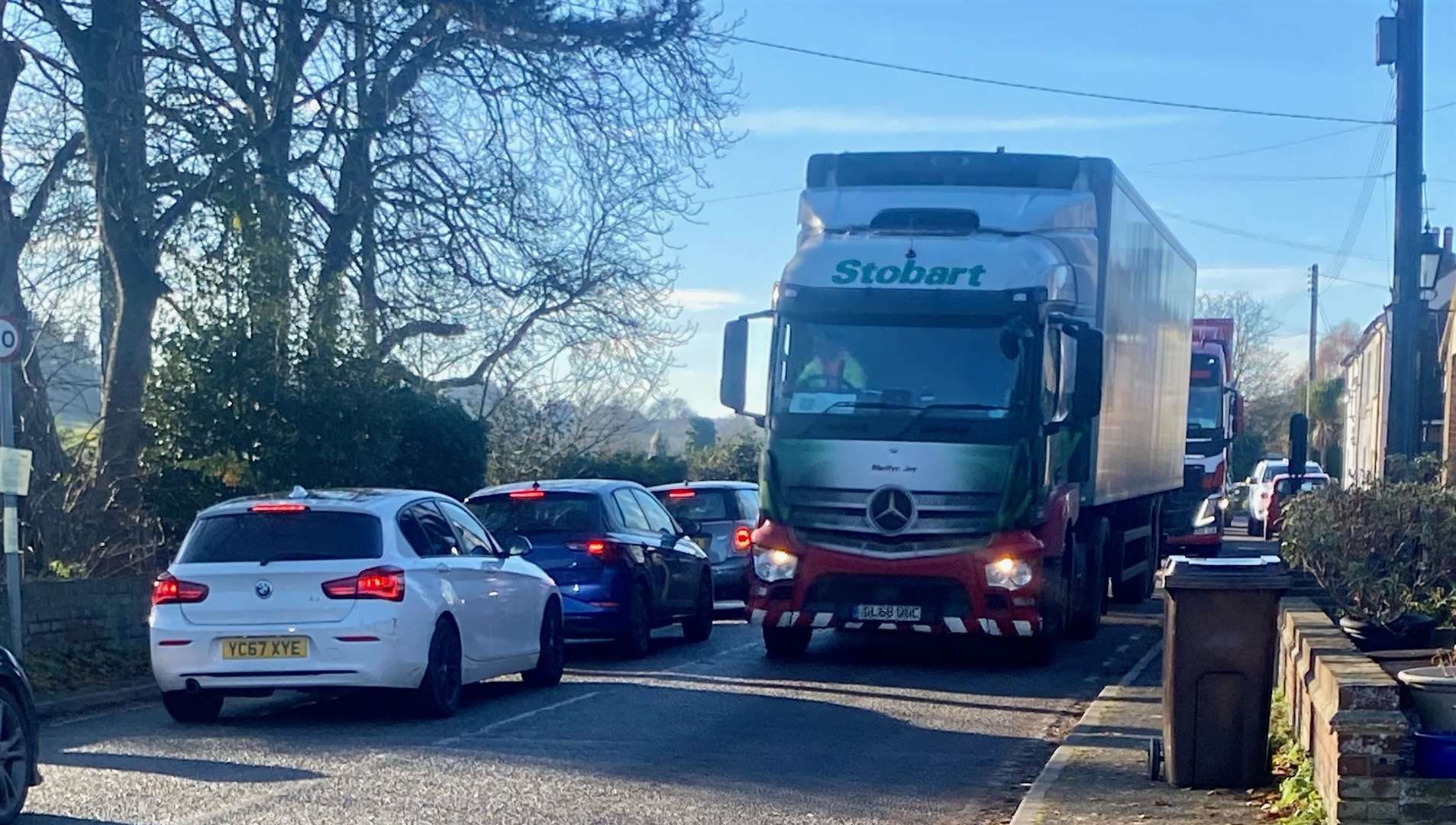 Traffic using Chestnut Street as a rat run during closures of the A249 for flyover work on the M2 junction 5 roadworks at Stockbury roundabout. Picture: Lucy Fogg