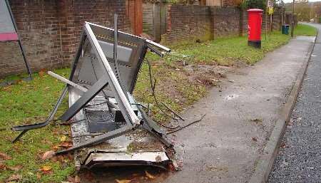 WRECKED: The phone box Rebecca Fort was standing beside. Picture: BERNARD FORT