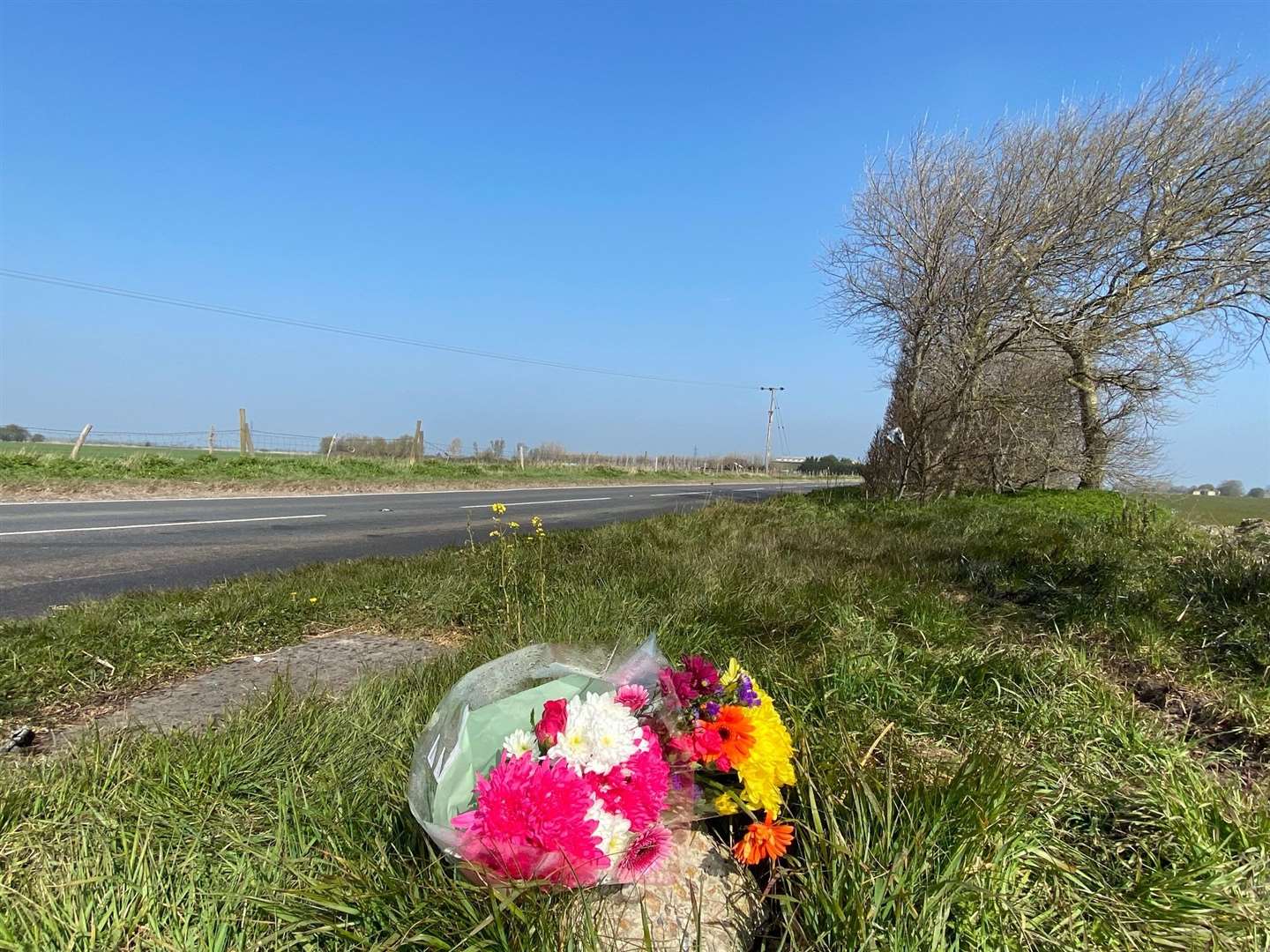 Bouquets of flowers have been left at the scene of the crash. Photo: Barry Goodwin