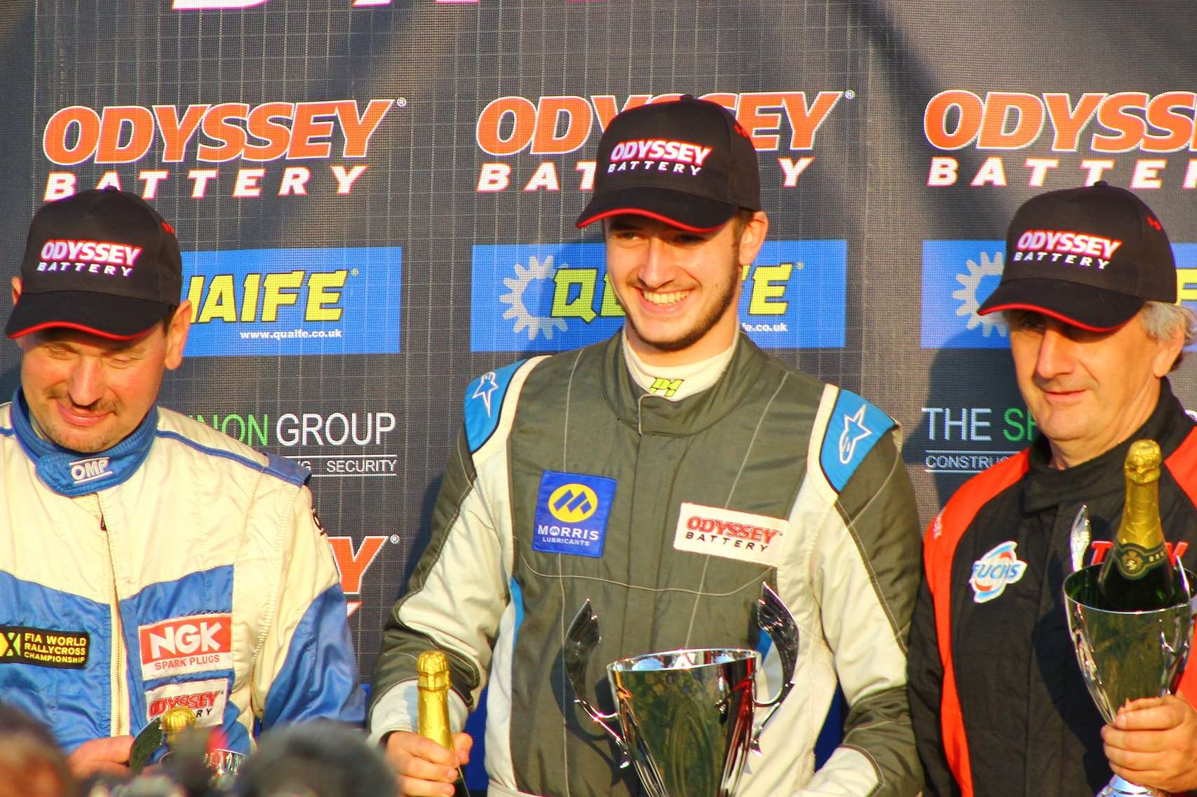 From left to right, Godfrey, Rooke and Bellerby on the Supercar podium. Picture: Joe Wright