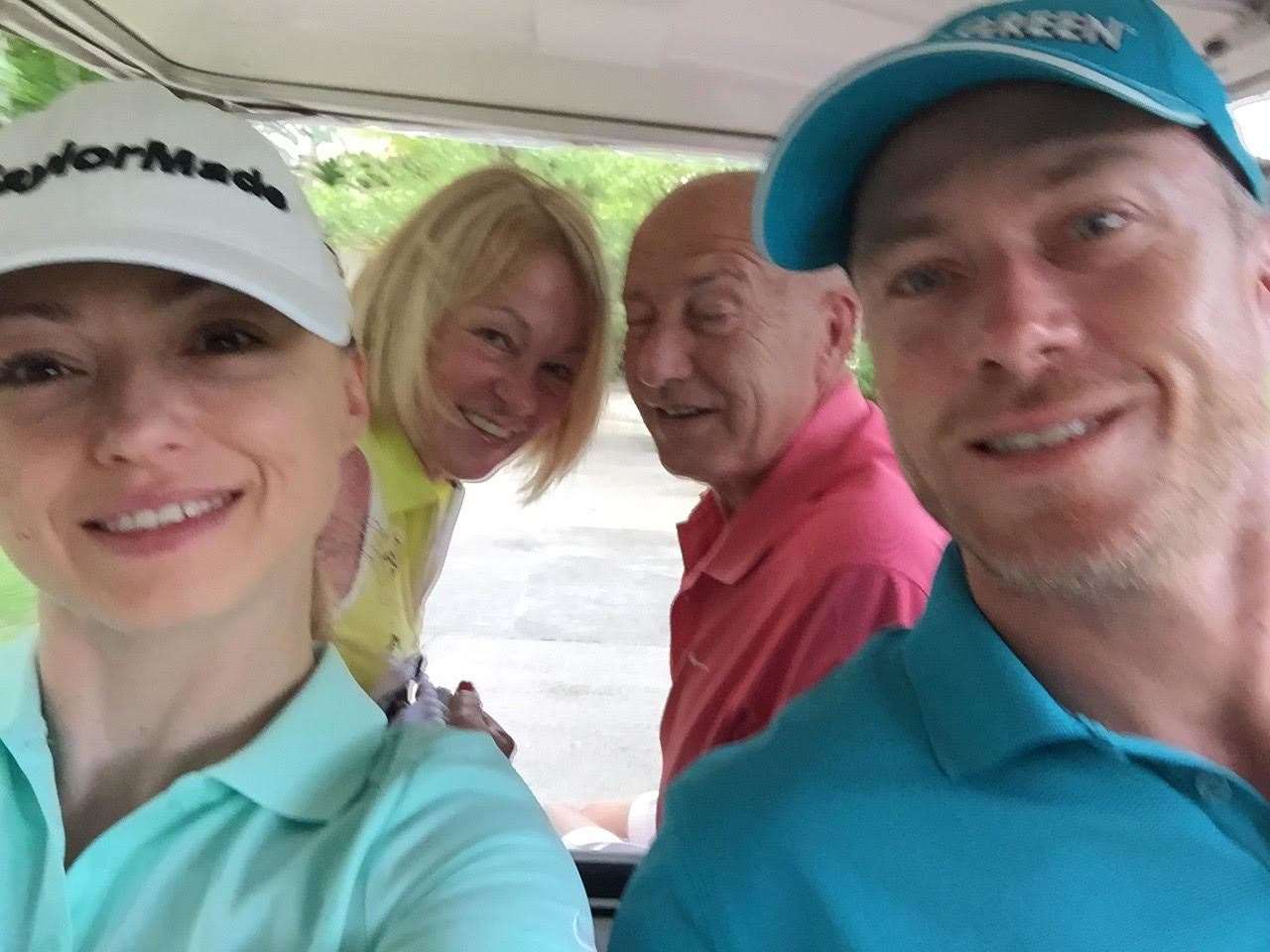 Ola and James Jordan sharing a golf buggy with James' parents Sharon and Allan (43123296)