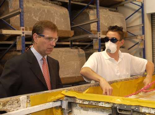 Prince Andrew on a visit to the factory in May 2003. Picture: DEREK STINGEMORE