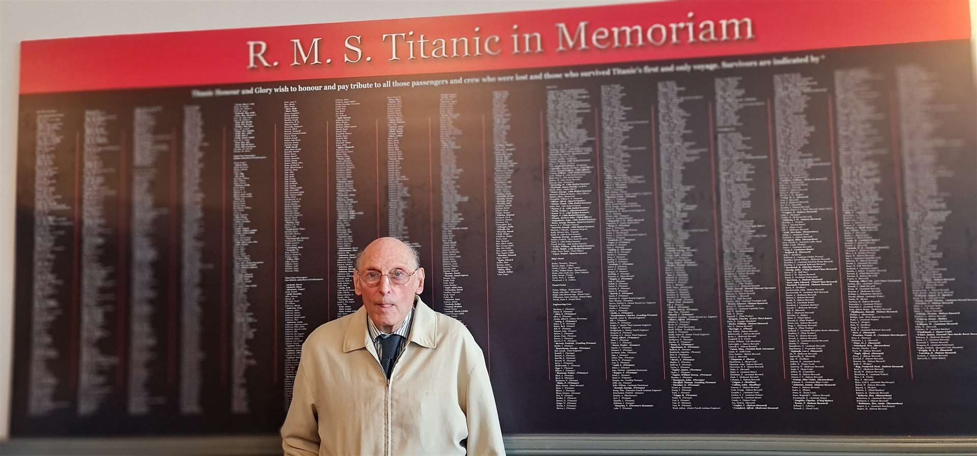 Herne Bay pensioner Sidney Hearne pictured next to the exhibition's in-memoriam board