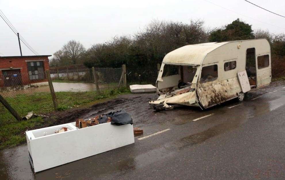 The caravan was found dumped in Gore Green road in Higham. Picture: UKNIP