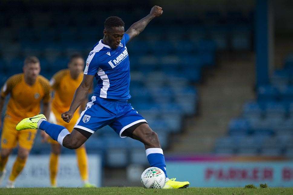 Brandon Hanlan scores from the spot for Gillingham in the first half Picture: Ady Kerry (15196142)