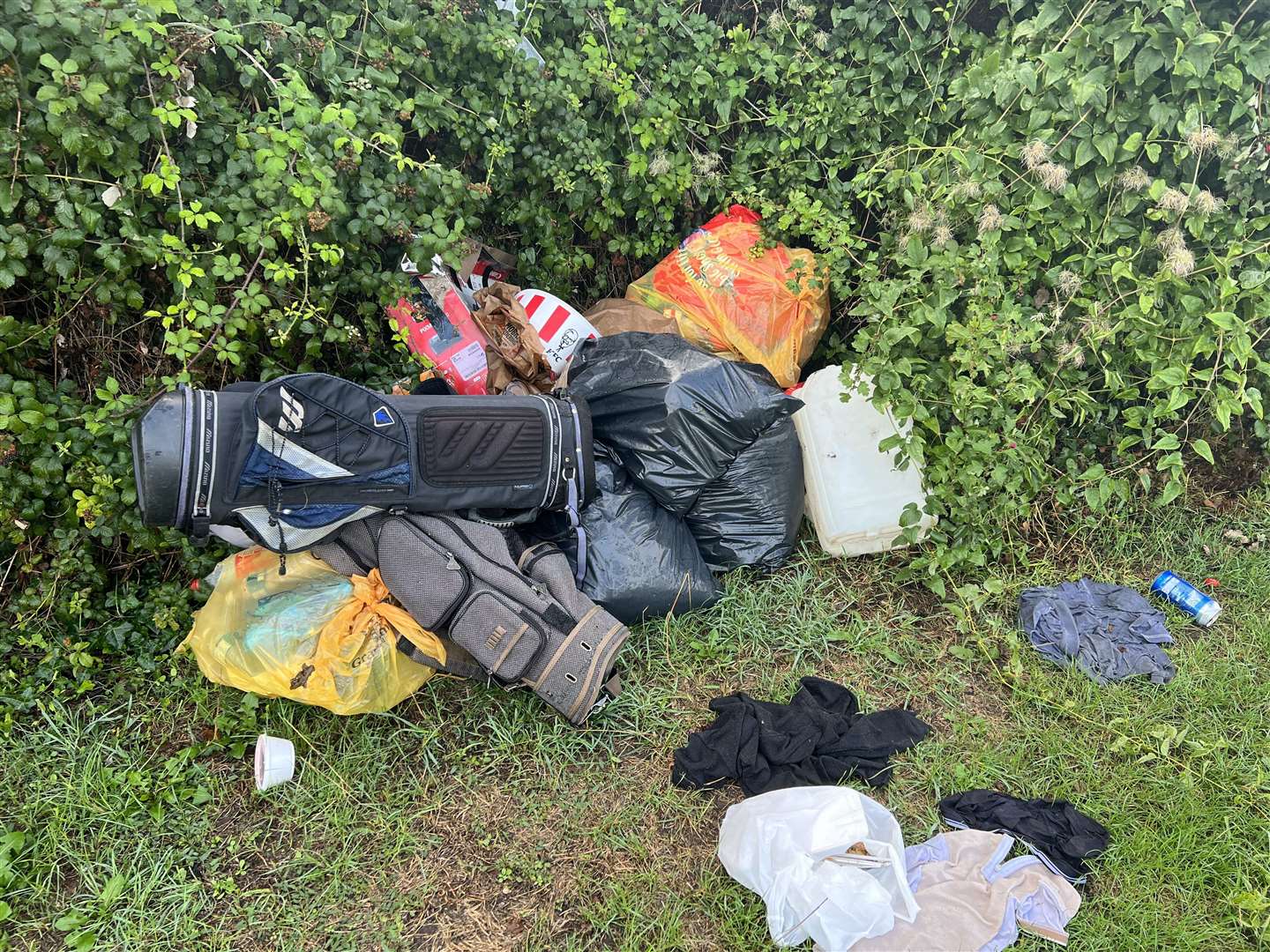 Golf club bags left by travellers on St Gregory's Crescent recreational ground. Picture: Megan Carr