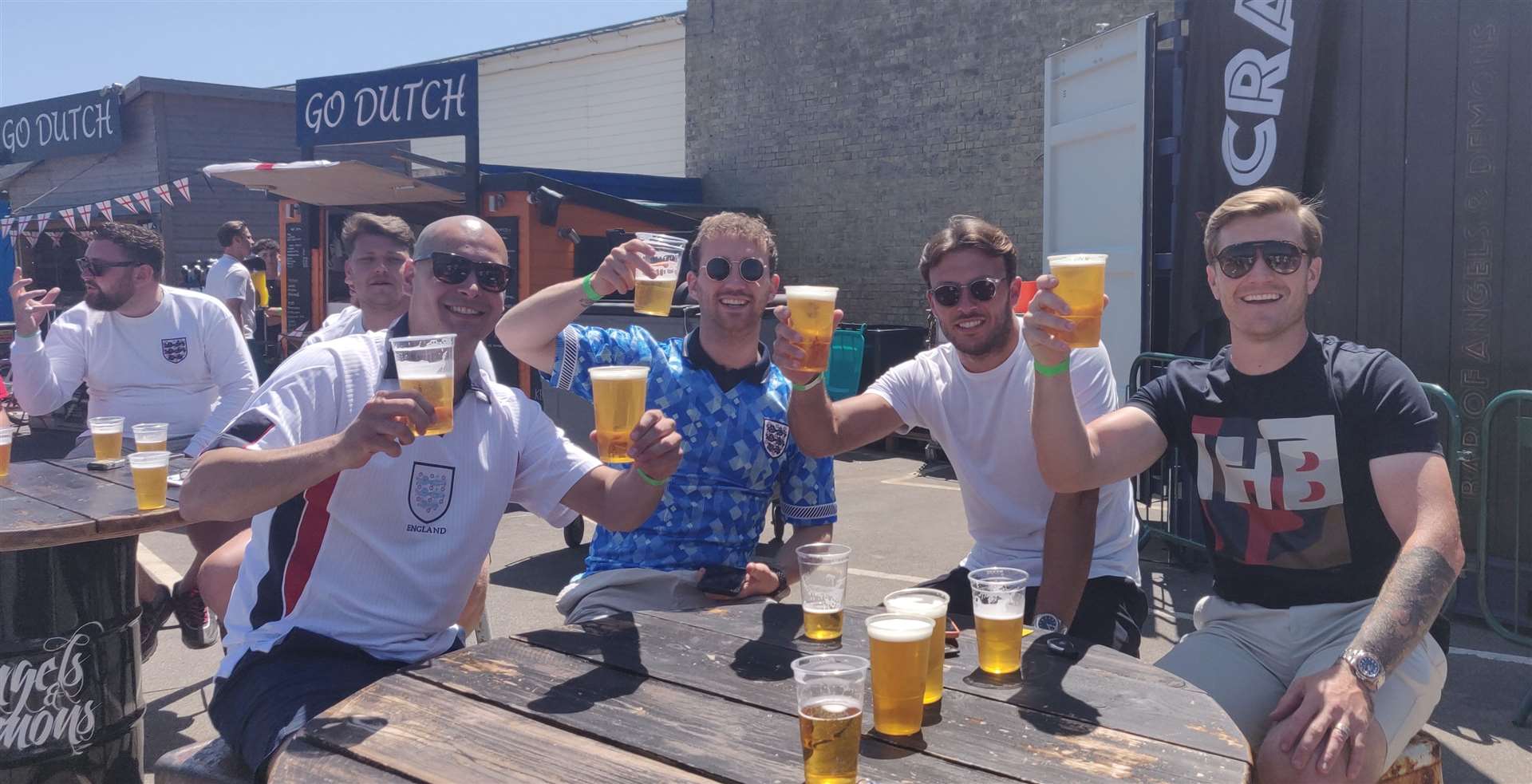 Fans enjoying a pre-match pint (or two) at Folkestone's Harbour Arm