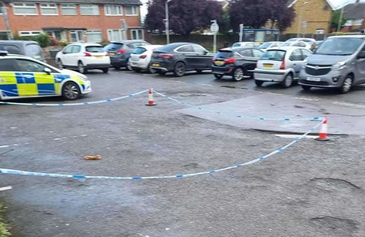 Part of the street outside the Gravesend Boat pub in Leander Drive was cordoned off after the attack. Picture: Mark Maginnis