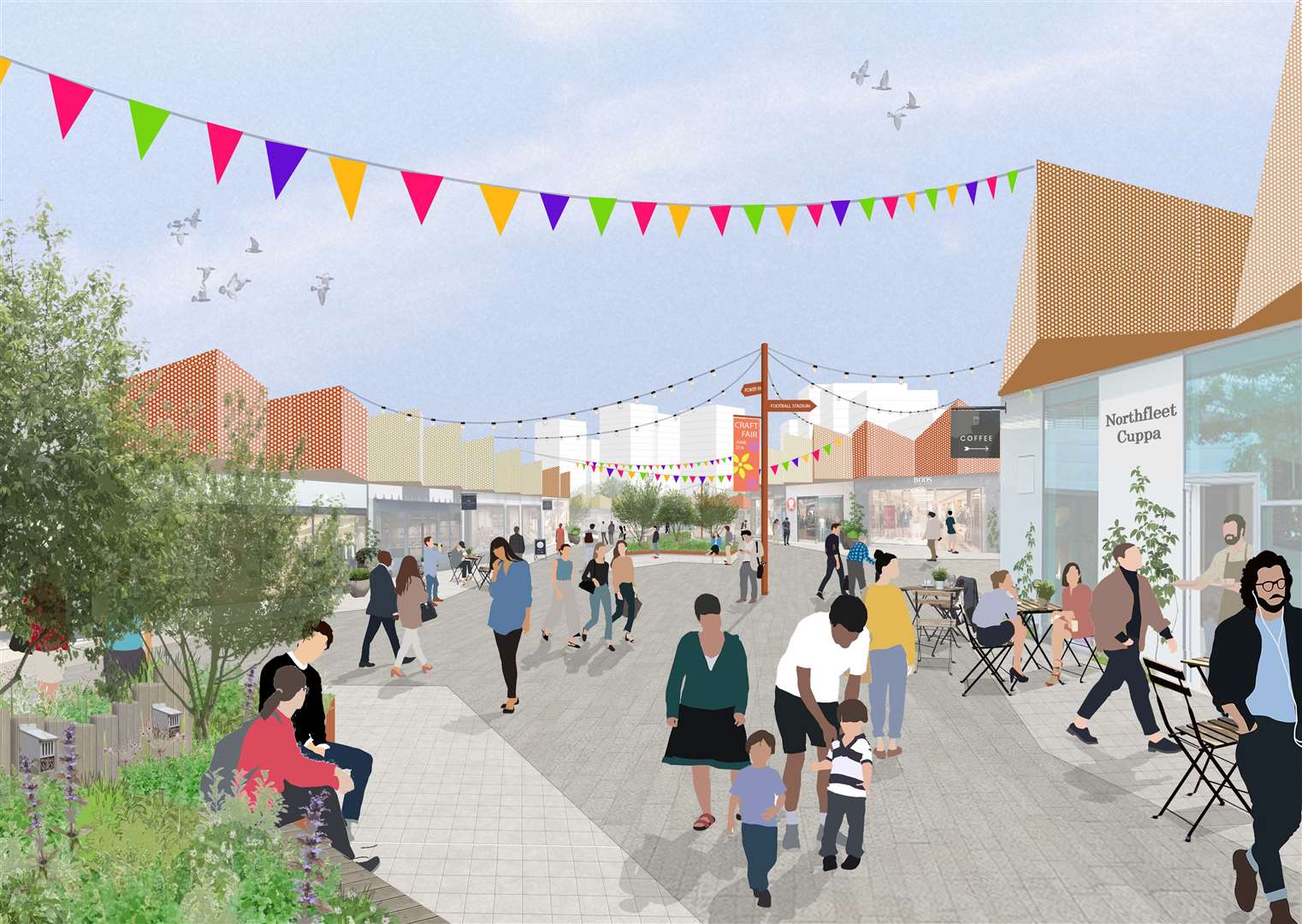 Plans feature a new retail village consisting of 225,000 sq ft of shops, restaurants, bars and cafes. Photo: Northfleet Harbourside