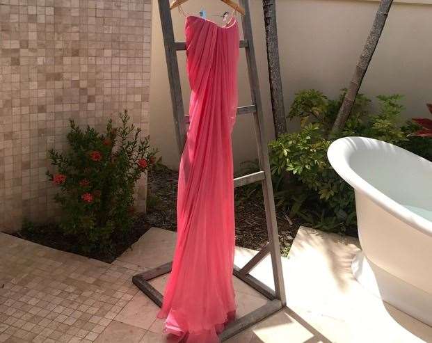 Anna O'Neill's pink Alexander McQueen wedding dress