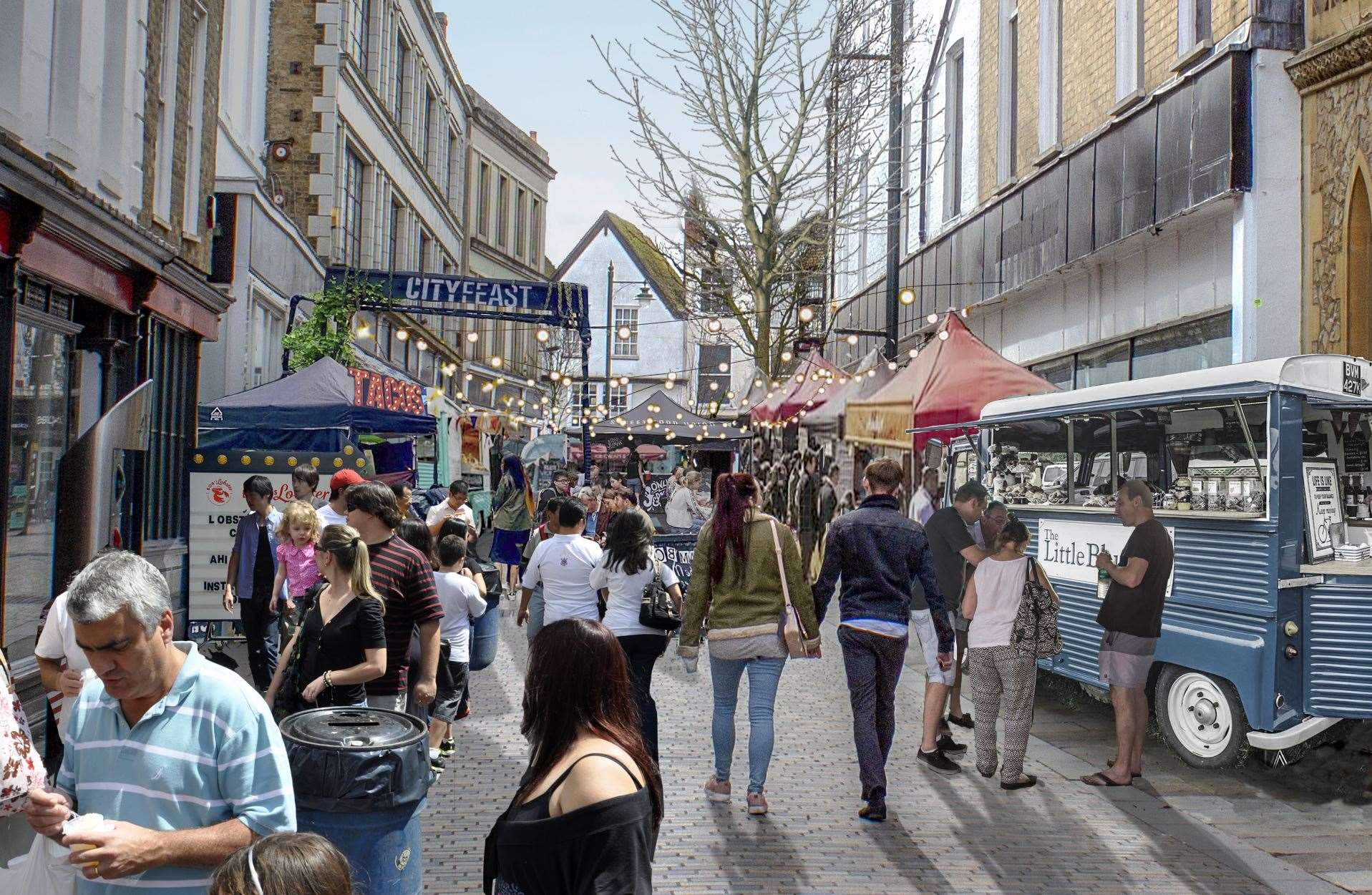 How the street food market in Guildhall Street could look by day Picture: City Feast