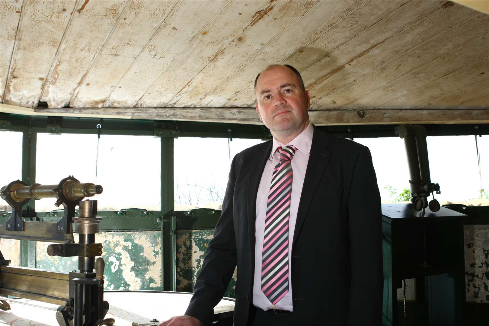 Neil McCollum in the First World War Fire Command Post at Dover Castle, which is being renovated for the summer
