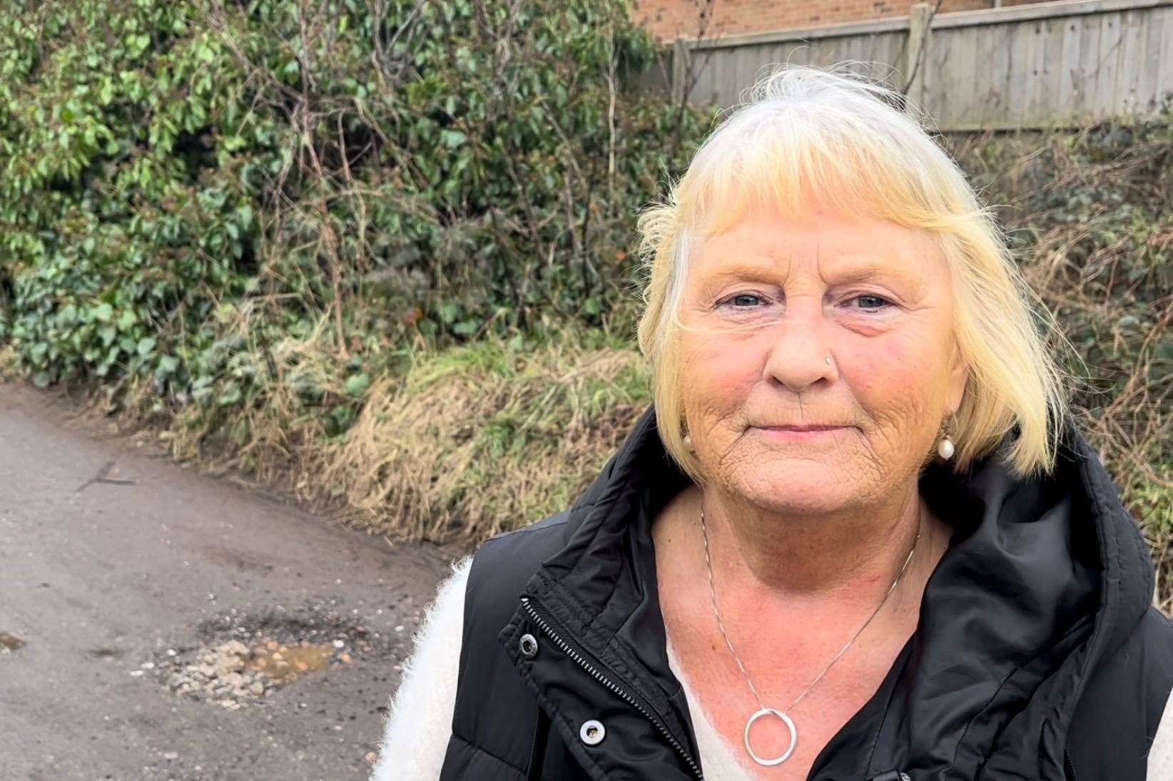 Jacqui Patterson has lived in Bockhanger Lane for 10 years and says bad potholes have always blighted the stretch