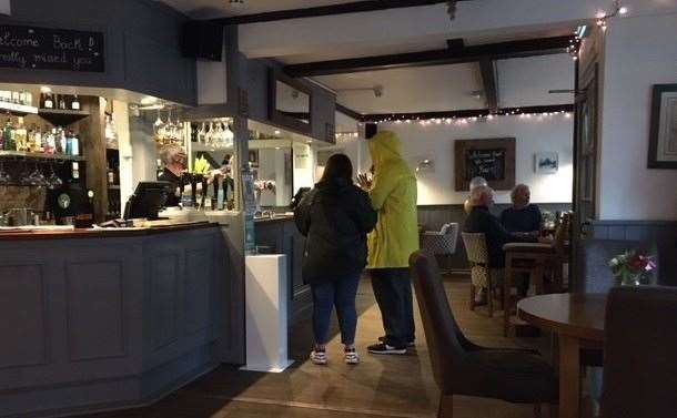 This chap decided he was taking no chances with the terrible weather – even inside the pub he kept his sou’wester tightly done up