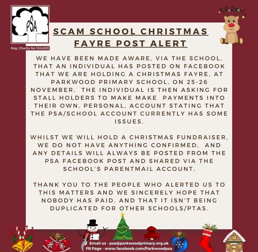 A post was shared on Facebook by the PTA of Rainham's Parkwood Primary School