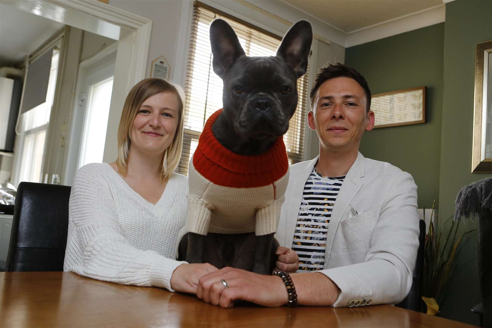 Owners Jonathan and Ashton Rose with their French Bulldog Yianna