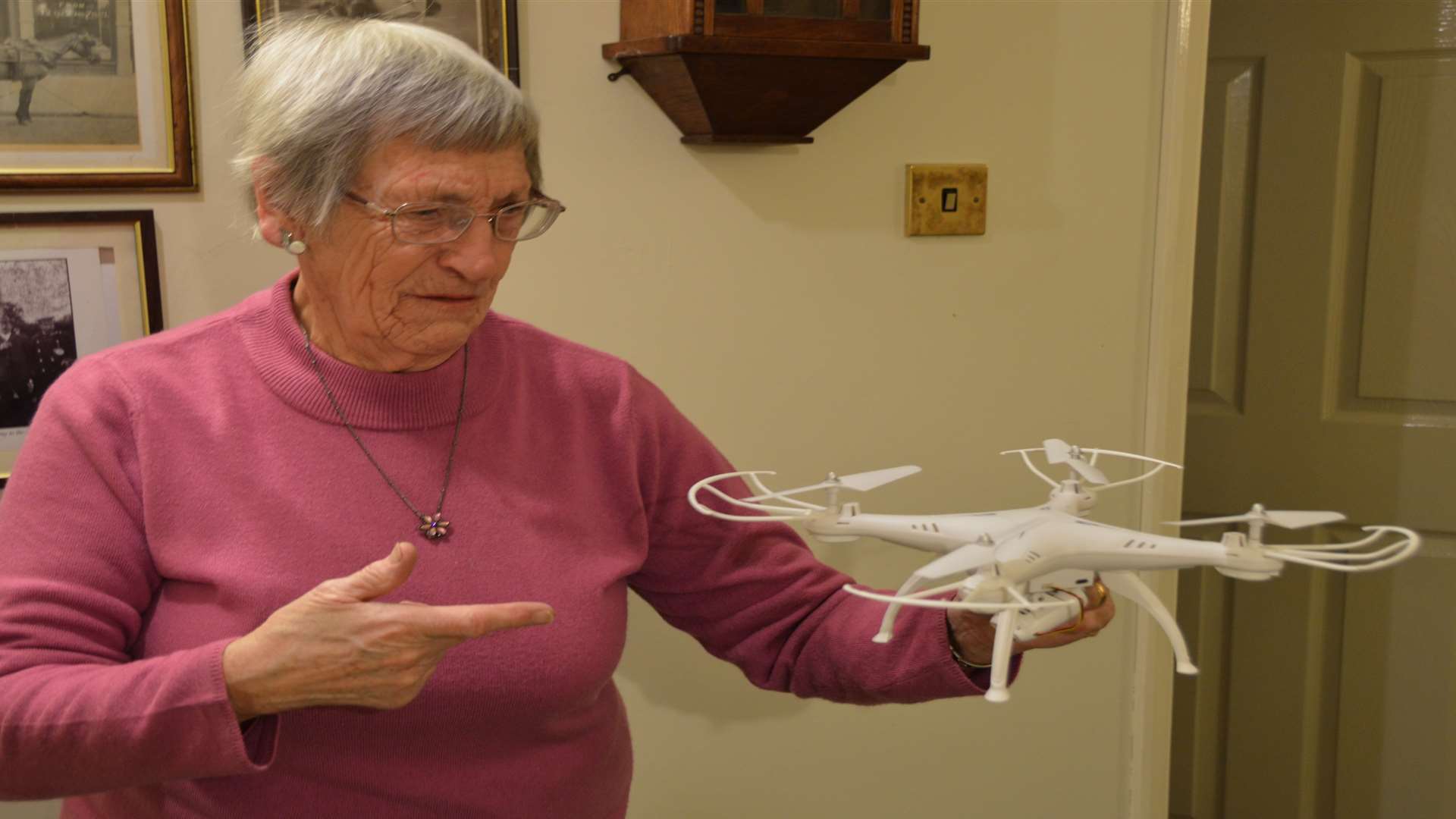 Connie Harrison and the drone she found