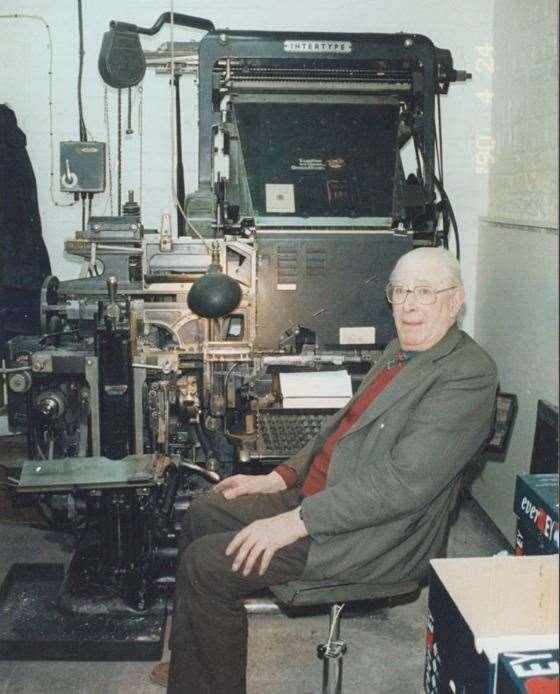 Employee Gordon during the days of setting ‘Linotype’ from molten lead.