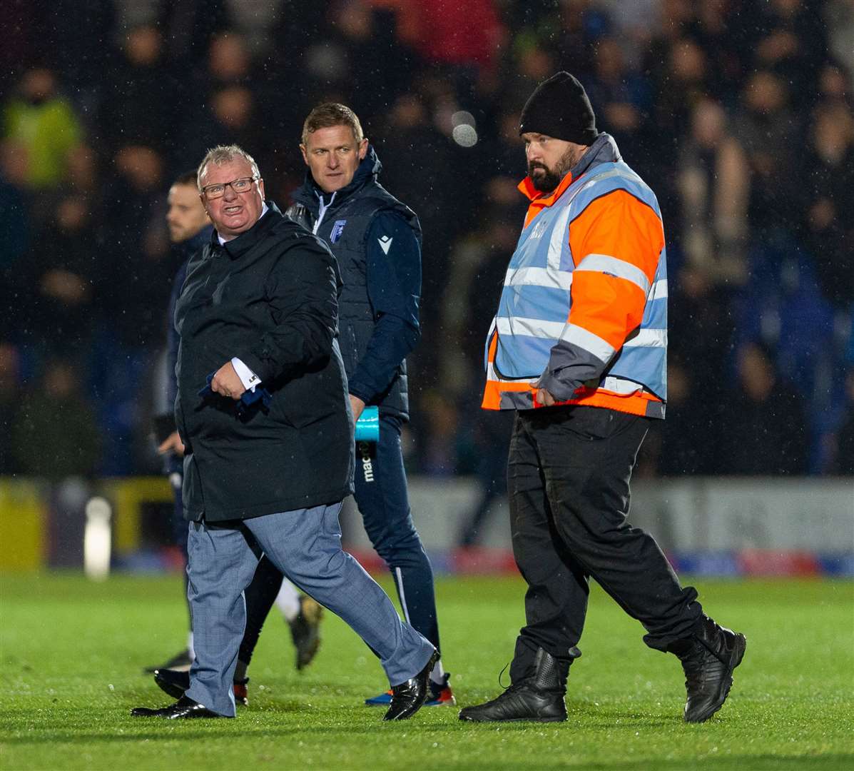 An angry Steve Evans walks from the pitch at the final whistle on Saturday Picture: Ady Kerry