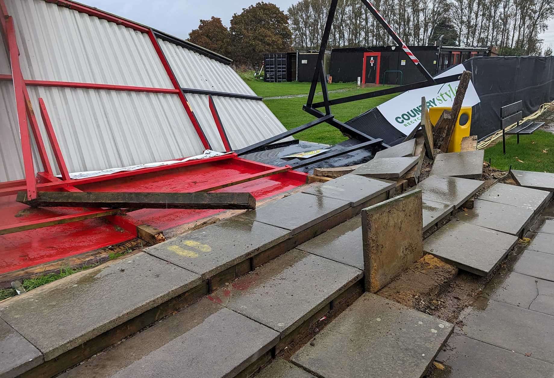 Sittingbourne FC's Blakey's Shed in The Woodstock has been damaged beyond repair after Storm Ciaran. Picture: Sittingbourne FC