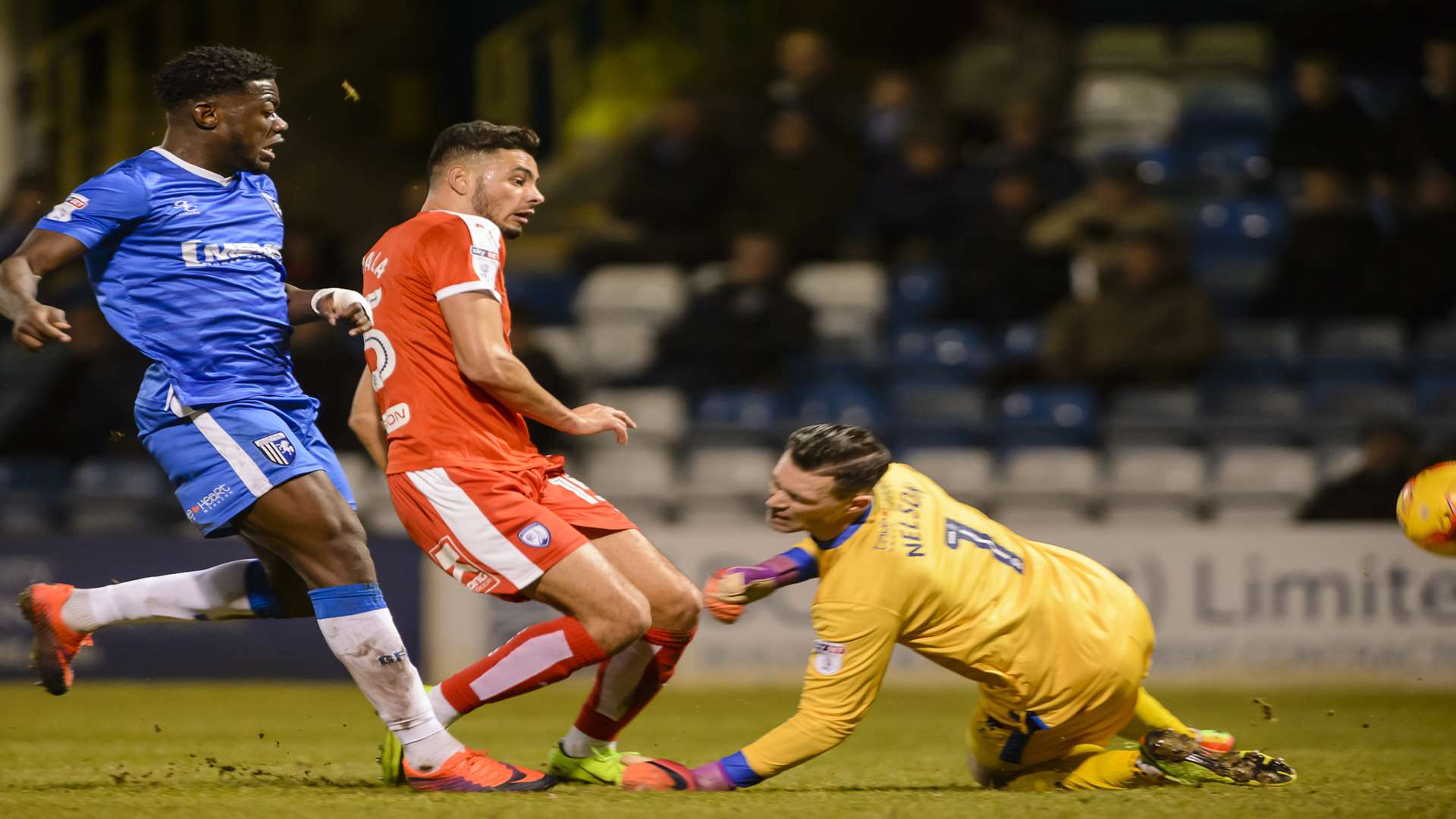 Stuart Nelson saves from Chesterfield's David Faupala Picture: Andy Payton