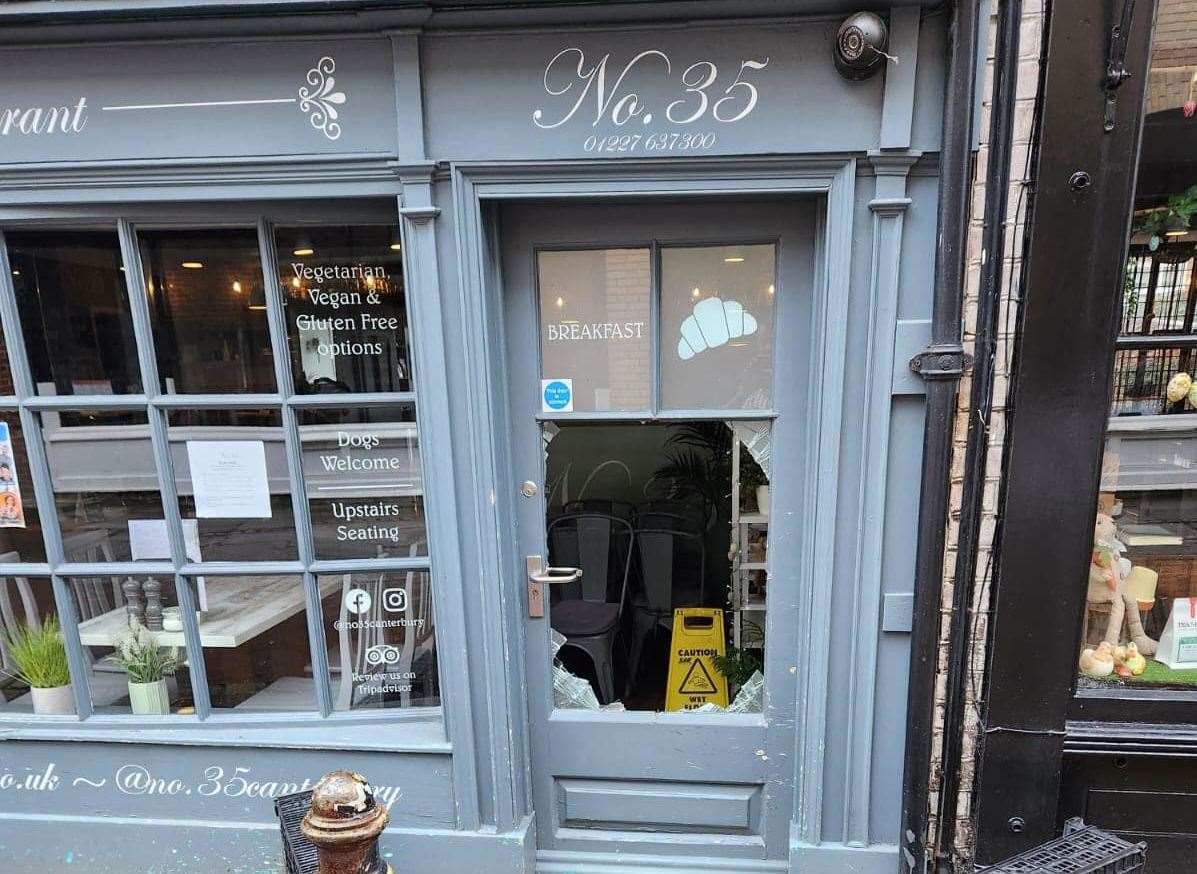 A thief targeted multiple businesses over the weekend, including this cafe in St Margaret's Street, Canterbury. Picture: No.35/Facebook