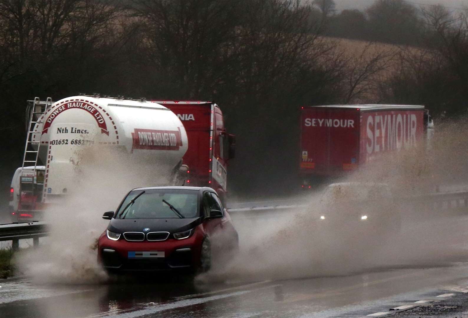 Vehicles were seen aquaplaning. Picture: UK News in Pictures