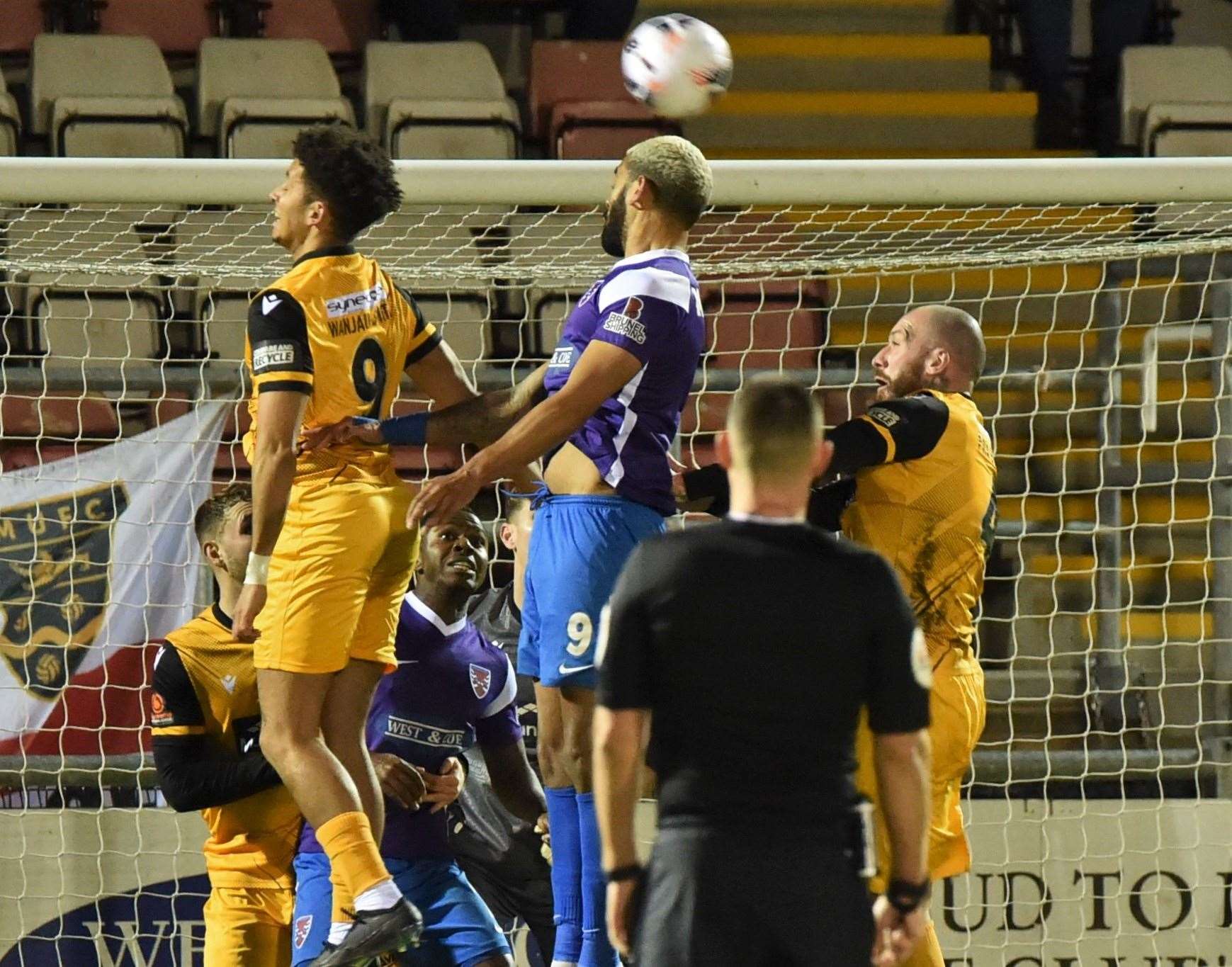 Debutant Sol Wanjau-Smith climbs for a header. Picture: Steve Terrell