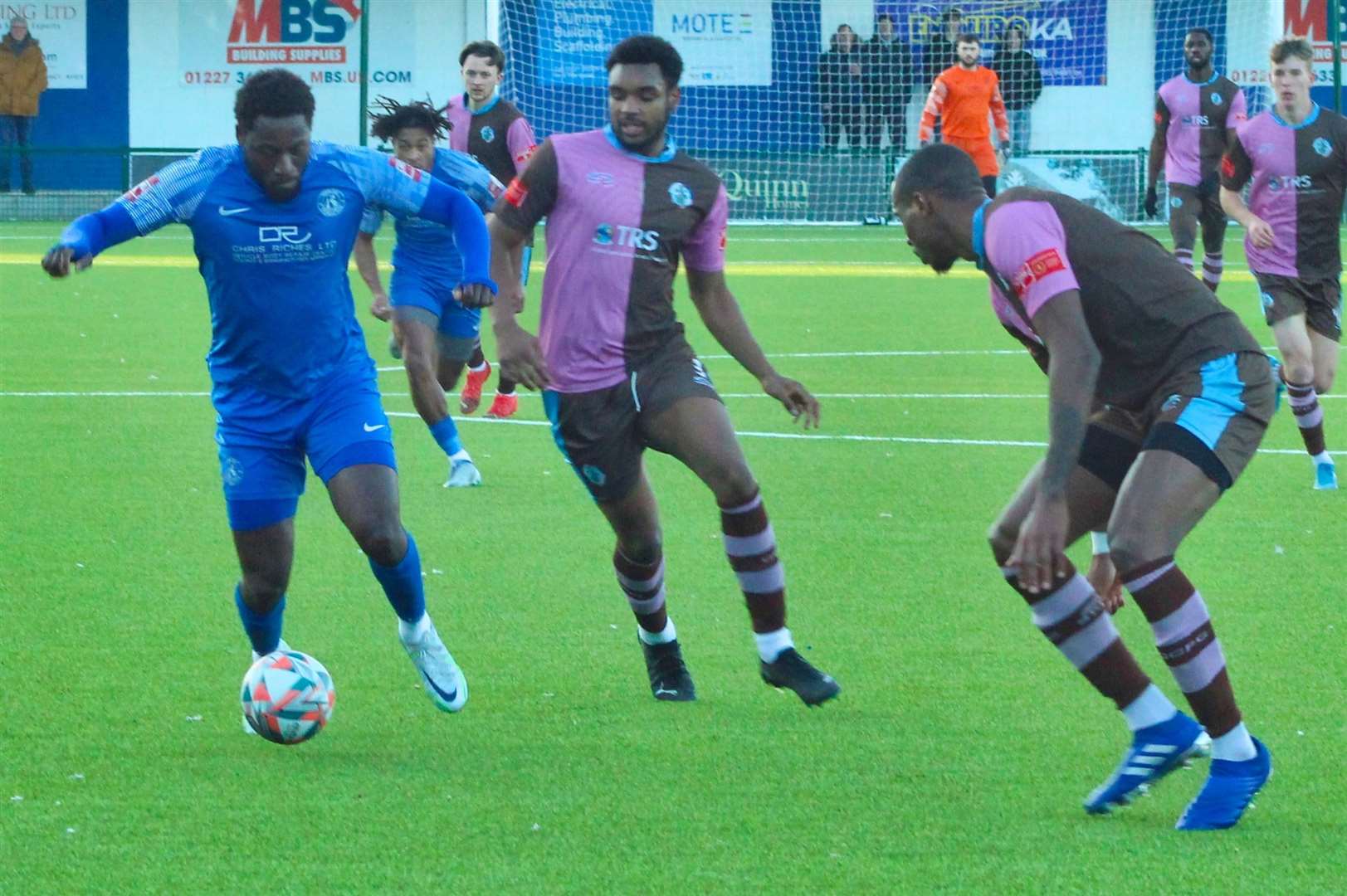 Herne Bay striker Marcel Barrington on the ball. Picture: Keith Davy