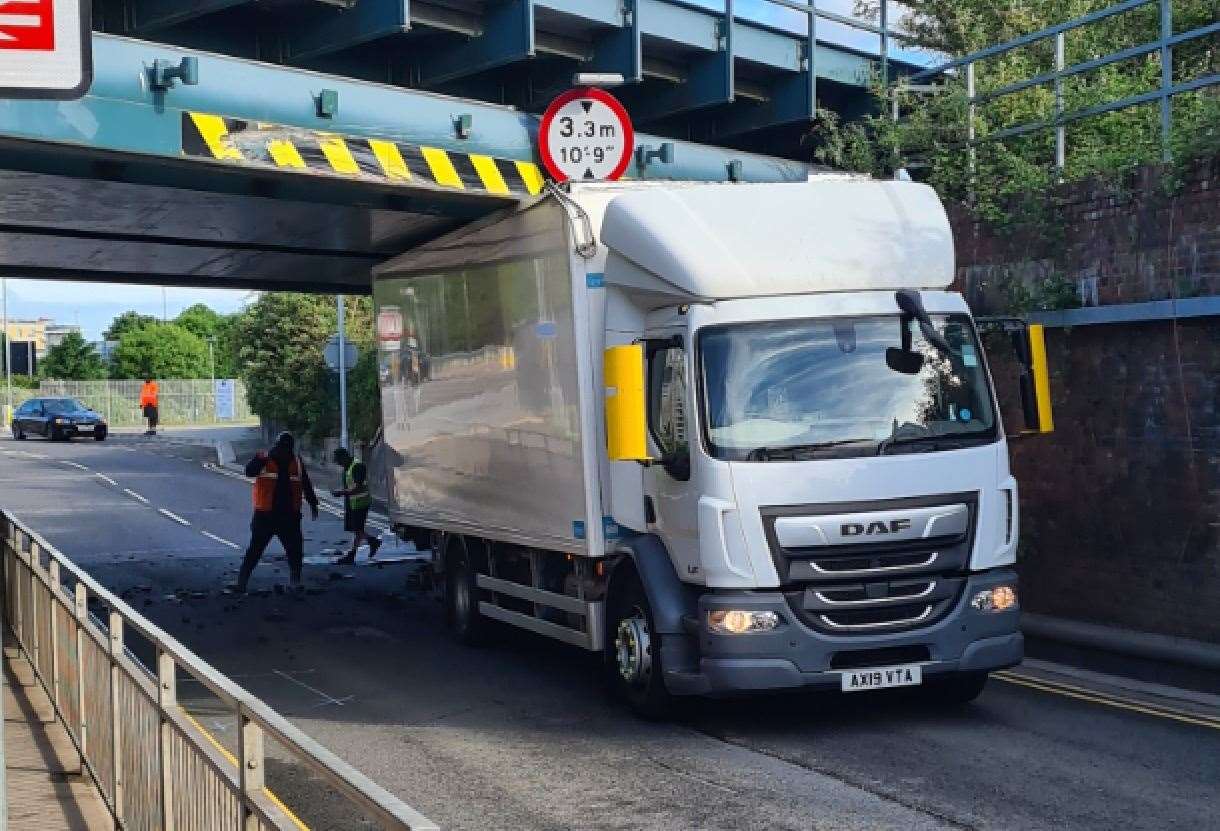 A lorry is stuck in Newtown Road. Picture: Darren McHale