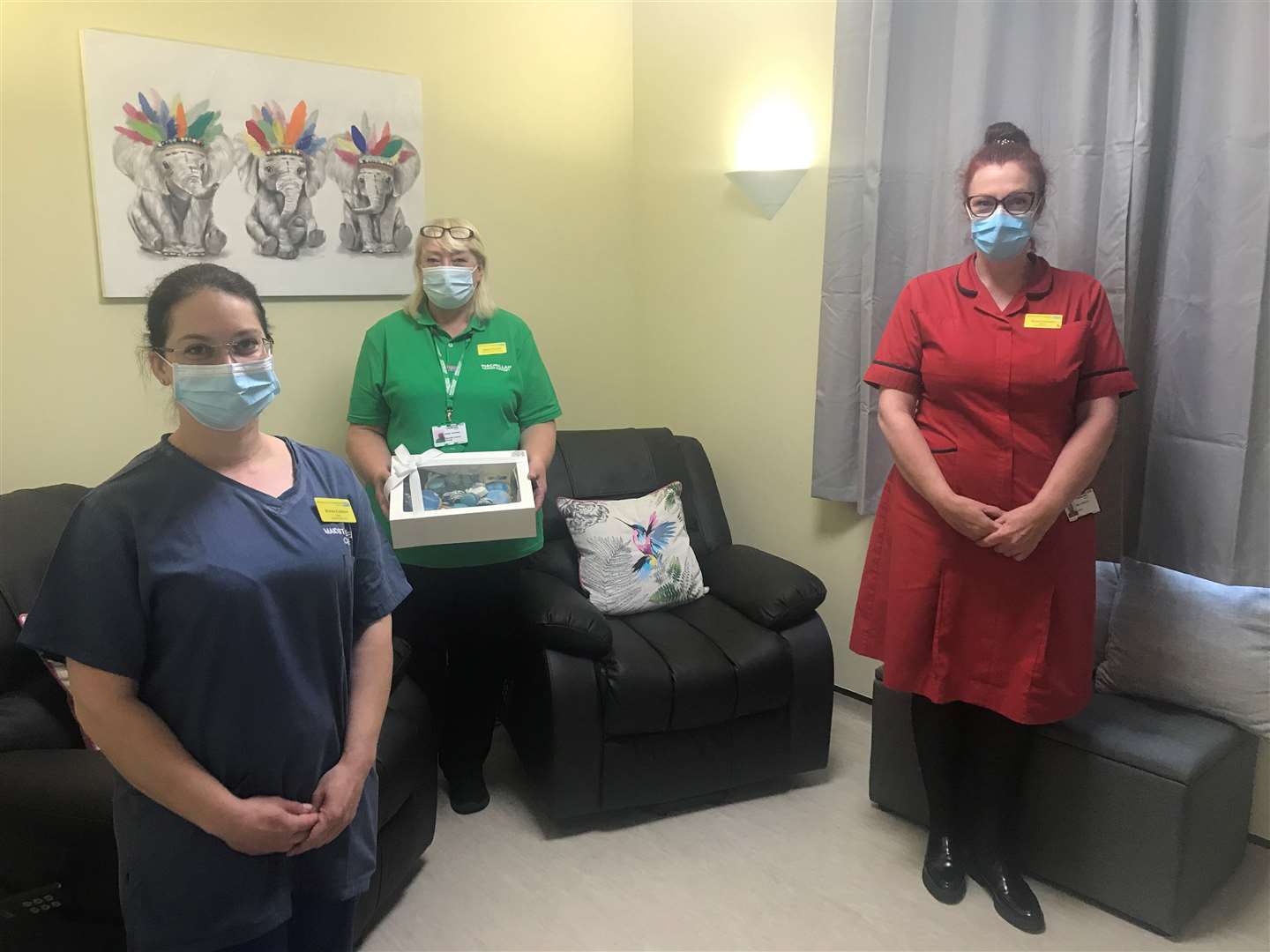 Maidstone Hospital worker Debbie Stansfield, centre, along with Matron for ICU Maria Crittenden and hospital sister Monika Kubikova in the spruced-up relatives' room