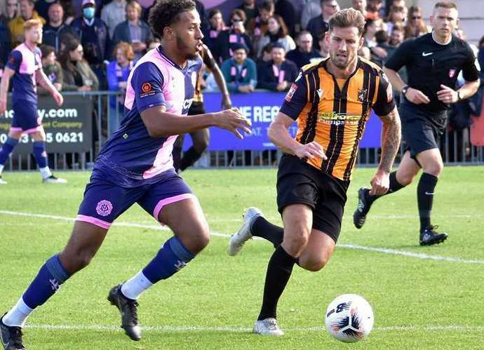 James Rogers - pictured in action for Folkestone Invicta last season – will take charge of Lydd Town alongside Tom Wynter. Picture: Randolph File