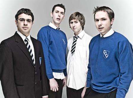 Simon as Will in The Inbetweeners with co stars (from left to right) Blake Harrison as Neil, James Buckley as Jay and Joe Thomas as Simon.