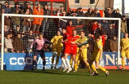 Goalmouth action from Park View Road. Picture: JIM RANTELL