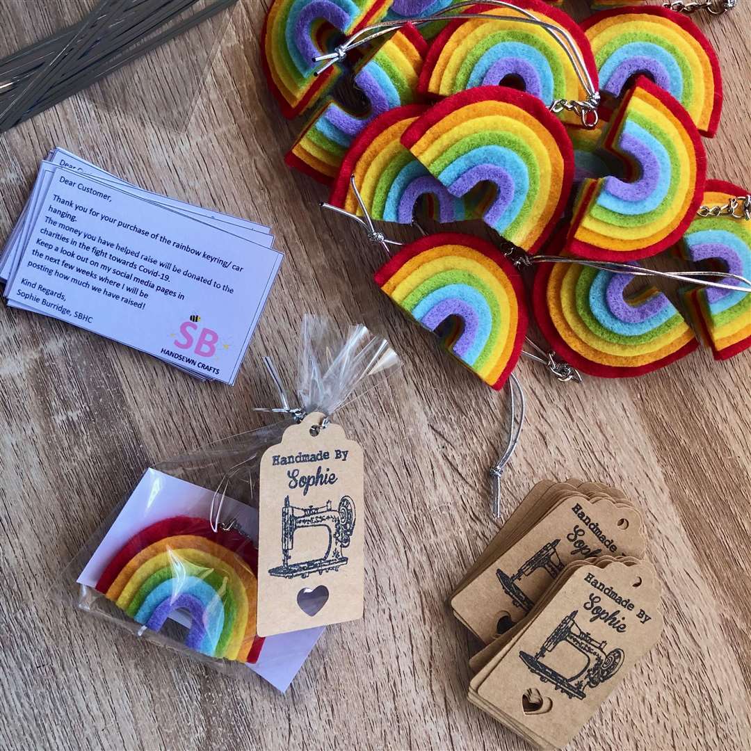 Sophie's handmade rainbow key chains and car hangings were sold to support the hospital's charity