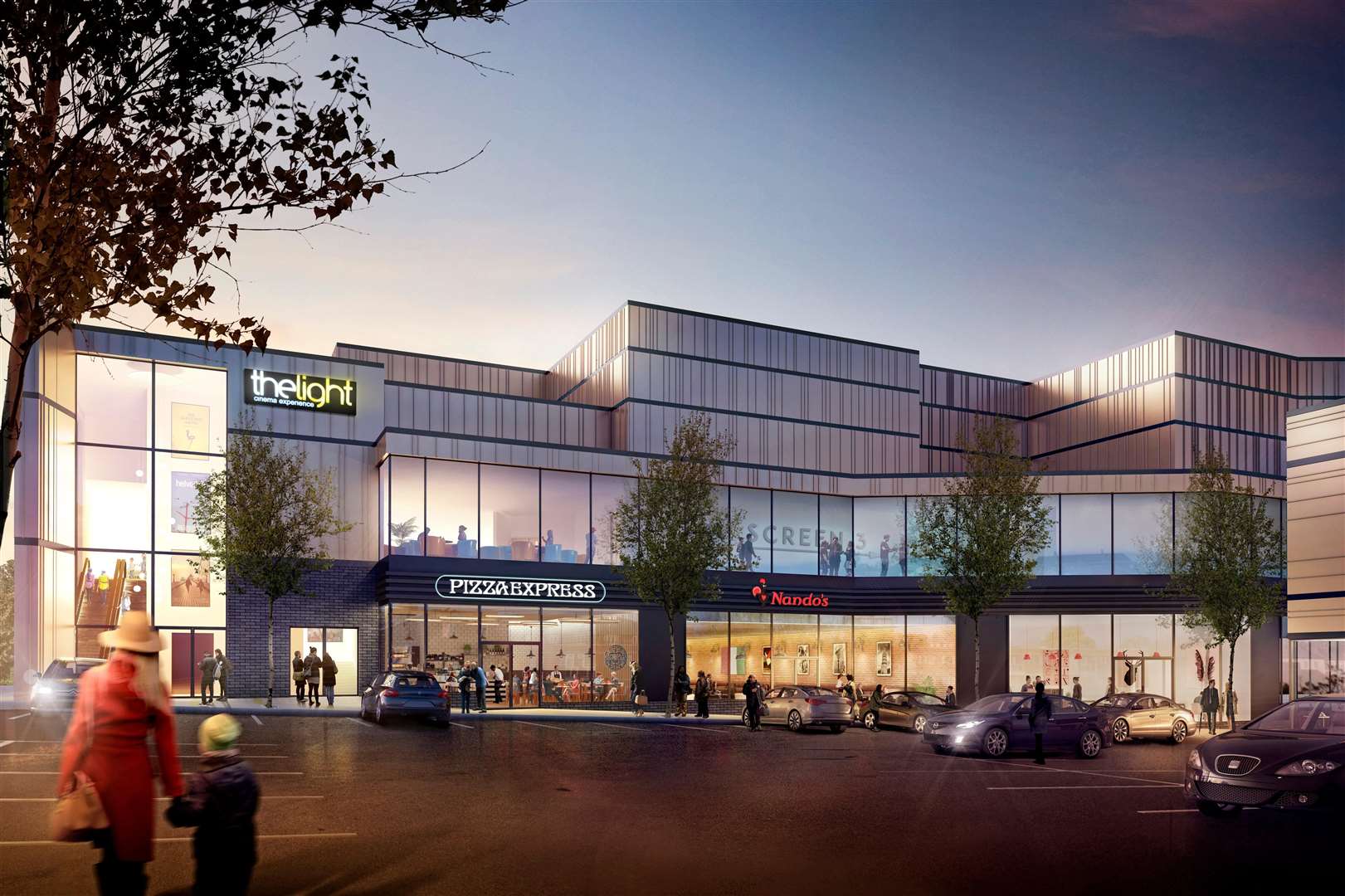 An artist's impression showing Nando's and Pizza Express underneath the new Light cinema in Sittingbourne