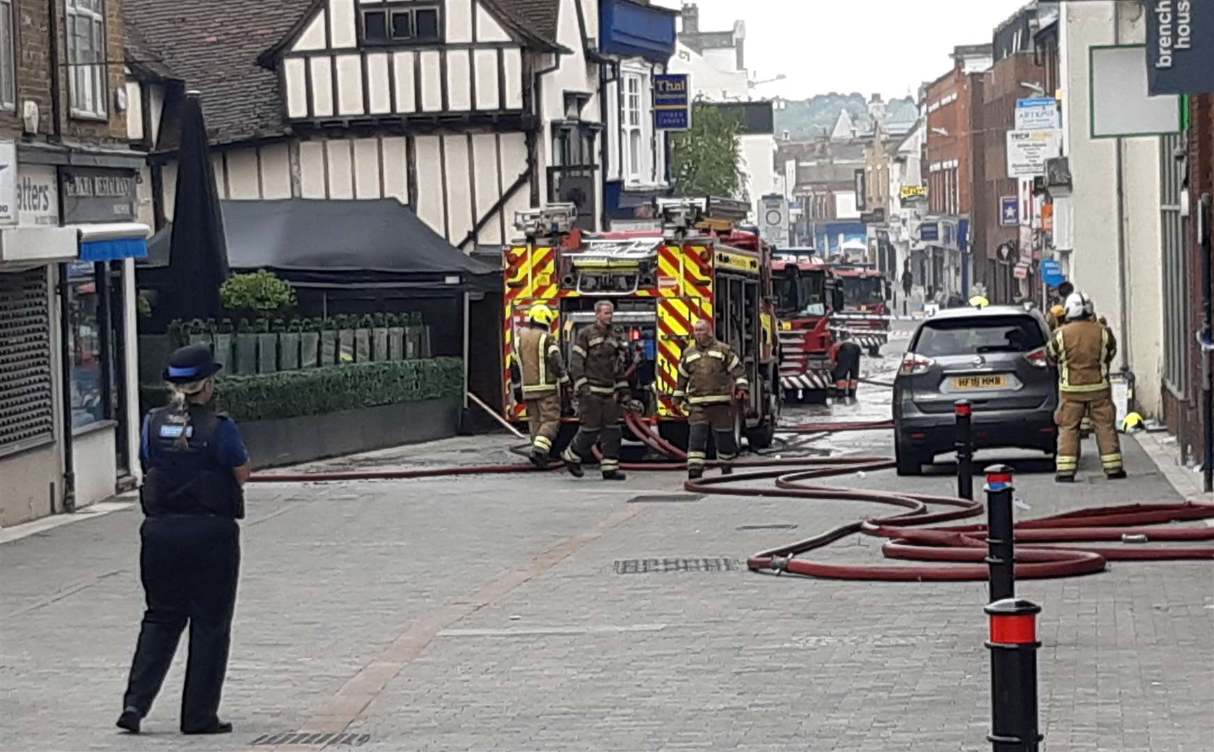 Firefighters attending the blaze at Mu Mu in Week Street, Maidstone