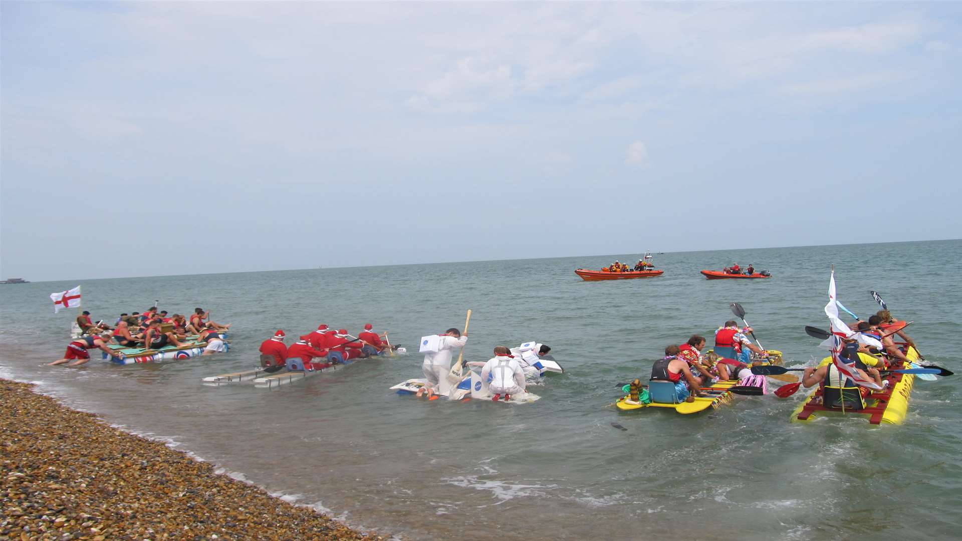 The rafts take to the sea