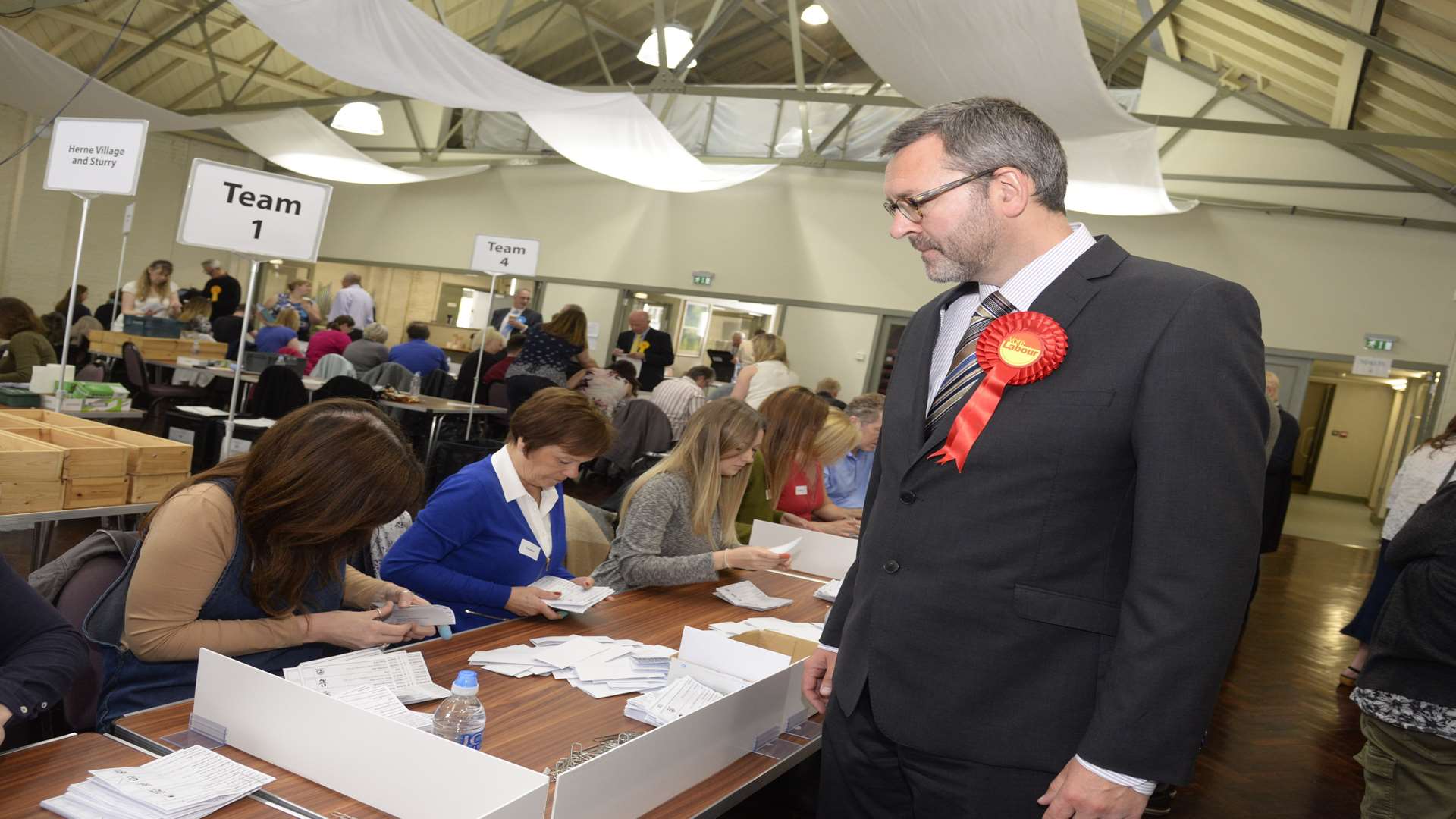 Labour's Simon Warley at the start of the KCC elecion count in the Westgate Hall, Canterbury.