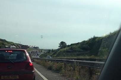Traffic congestion inbound towards Dover on the A20.