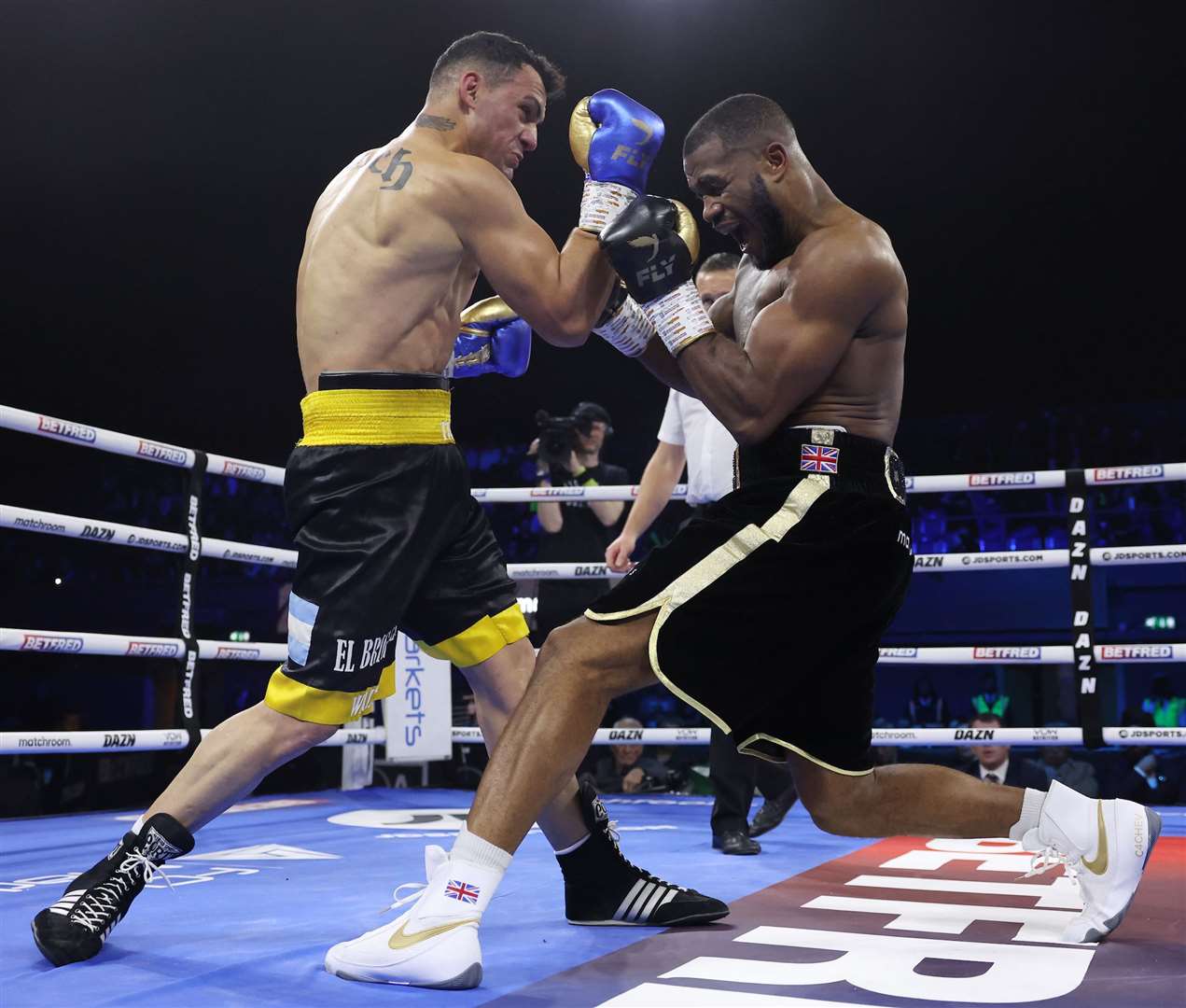 Cheavon Clarke on his way to victory against Gregorio Ulrich in November. Picture: Mark Robinson /Matchroom Boxing